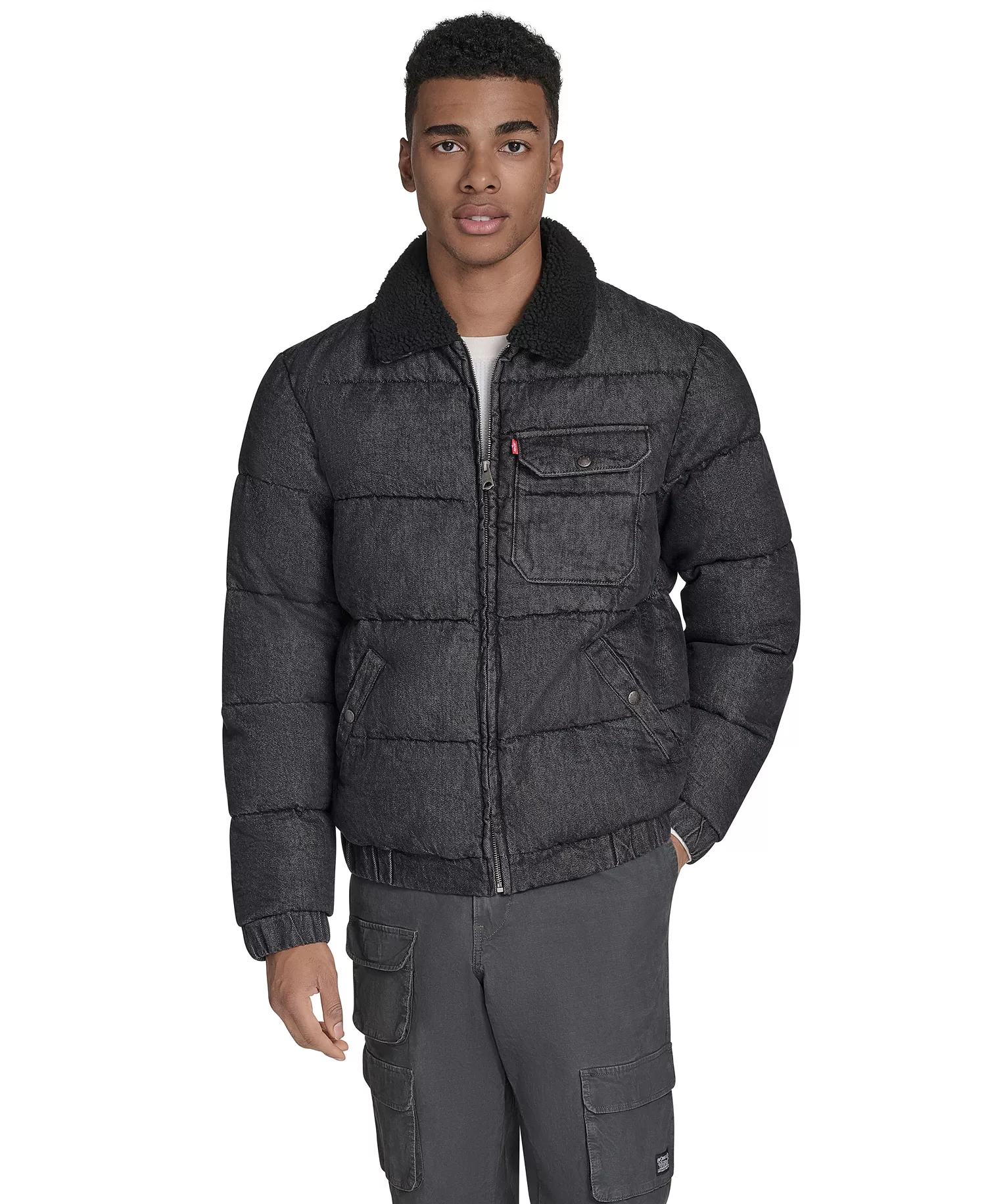 mni-602ecc63f5982bf7347338a0ec315222 Men's Denim Quilted Sherpa Collar Jacket