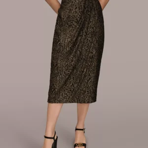 Women’s Faux Wrap Metallic Burnout Skirt