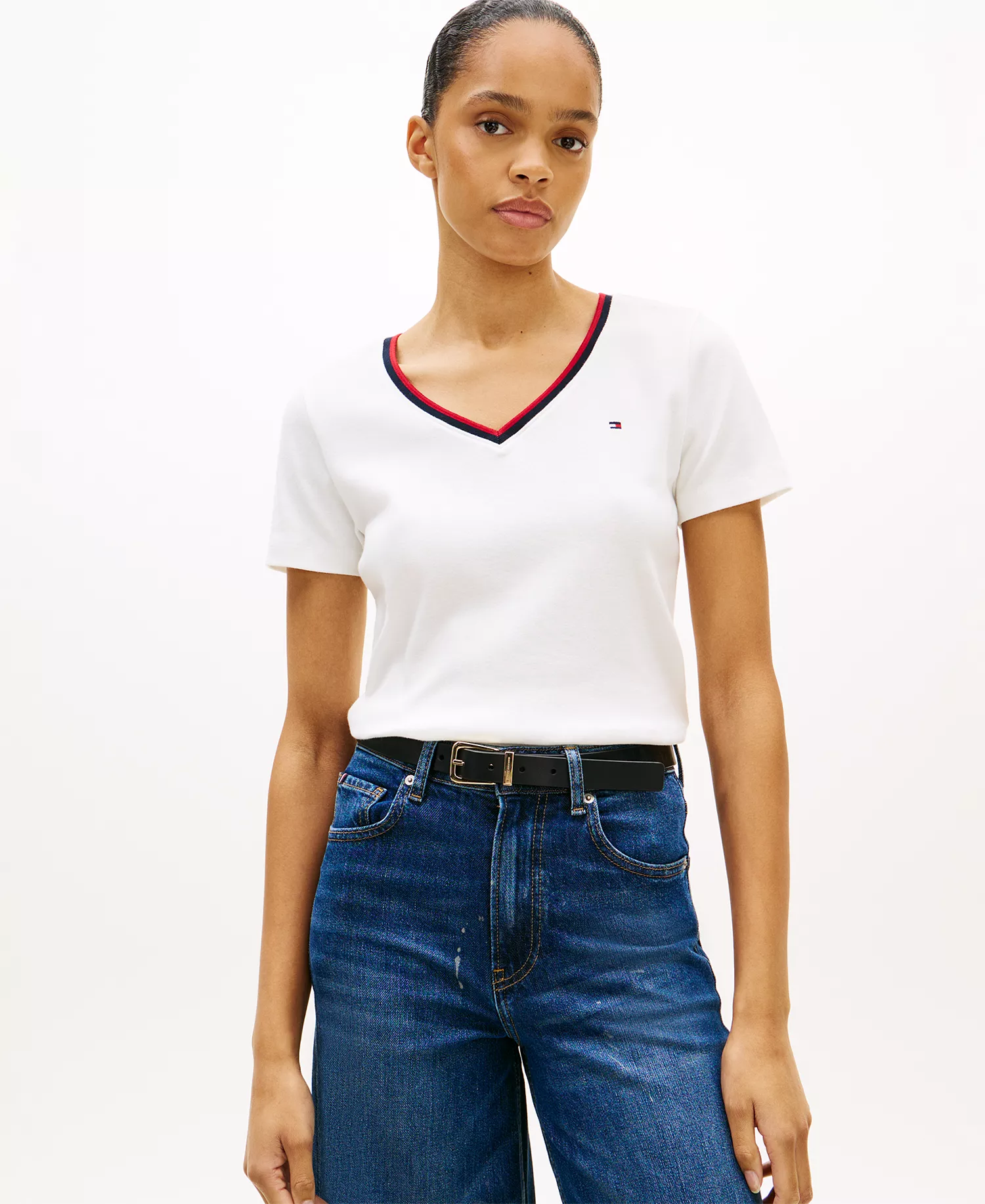 mni-6156145f8f0081930b72af61f959b33e Women's Stripe Slim V-Neck Short-Sleeve T-Shirt