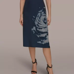 Women's Cowl Neck Blouse and Floral A-Line Midi Skirt