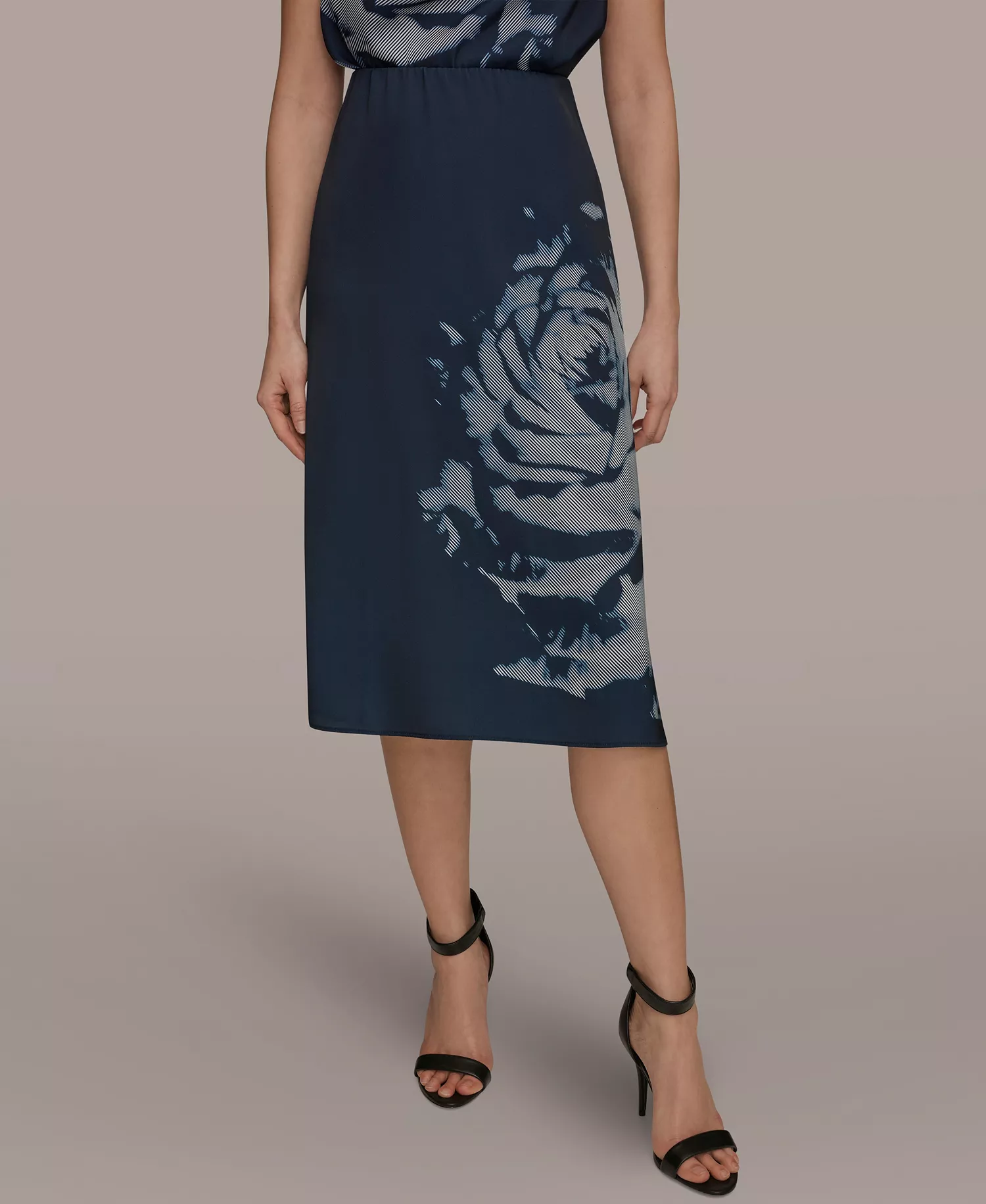 mni-61dcbea41e4f8ebf9141316dac991d28 Women's Cowl Neck Blouse and Floral A-Line Midi Skirt
