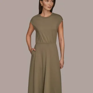Women's Cotton Jersey Hi Lo Cap Sleeve Crew Neck Dress