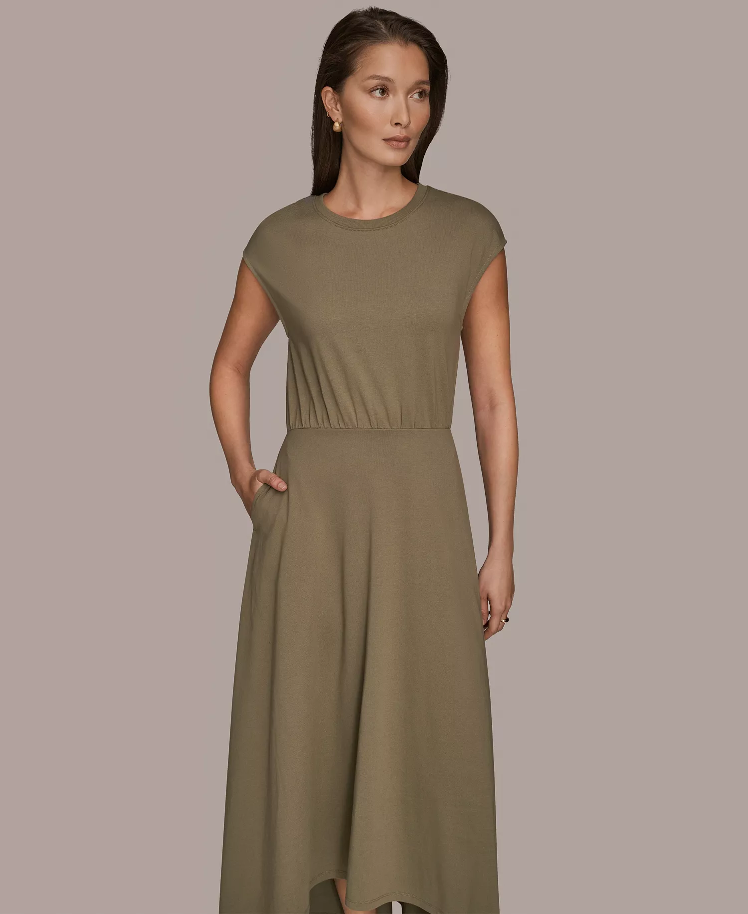 mni-63097747b6fbf0117812808ccbac7610 Women's Cotton Jersey Hi Lo Cap Sleeve Crew Neck Dress