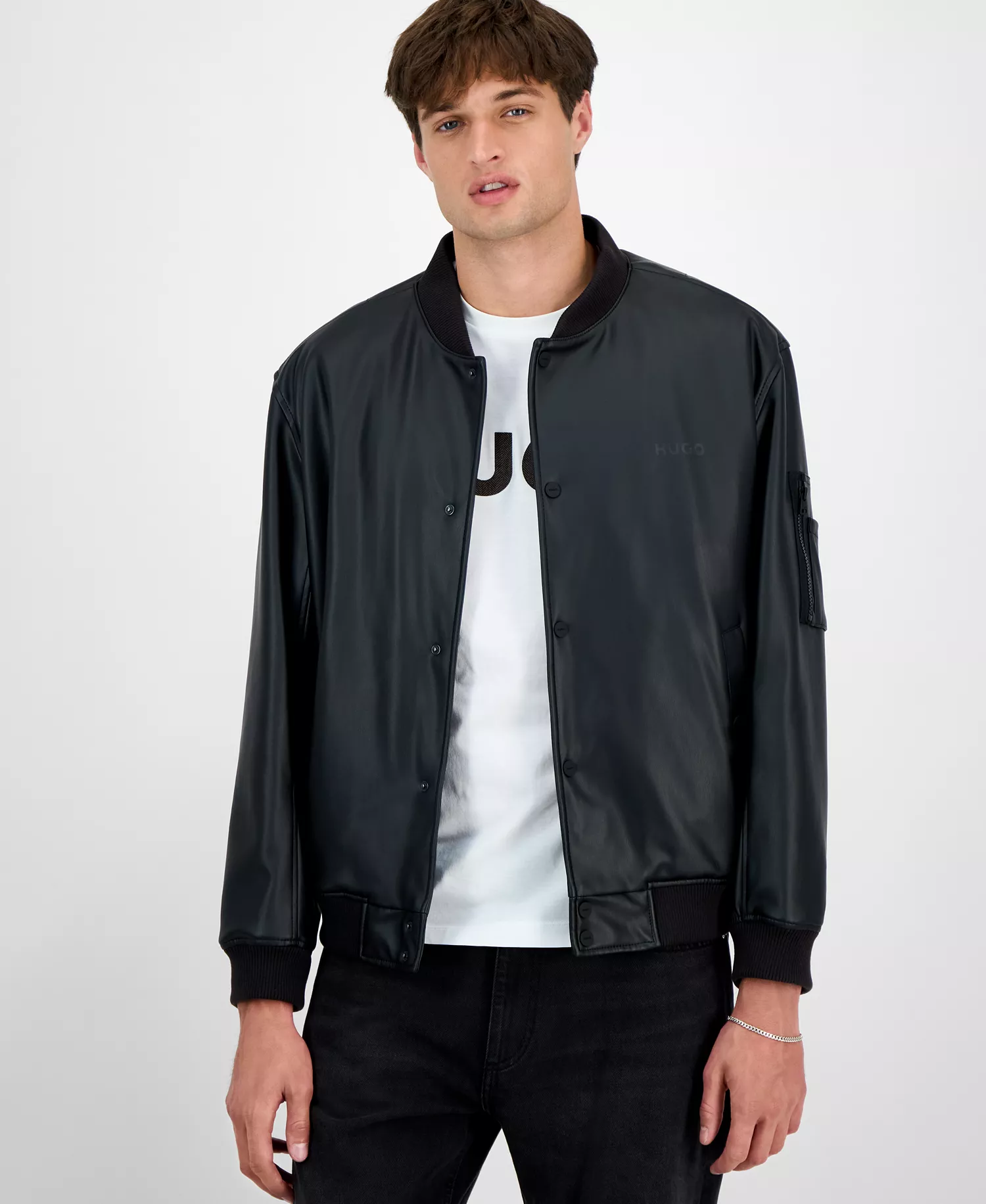 mni-63a71c3bdd2fab44ece8b98755113696 Men's Balamo Faux Leather Bomber Jacket