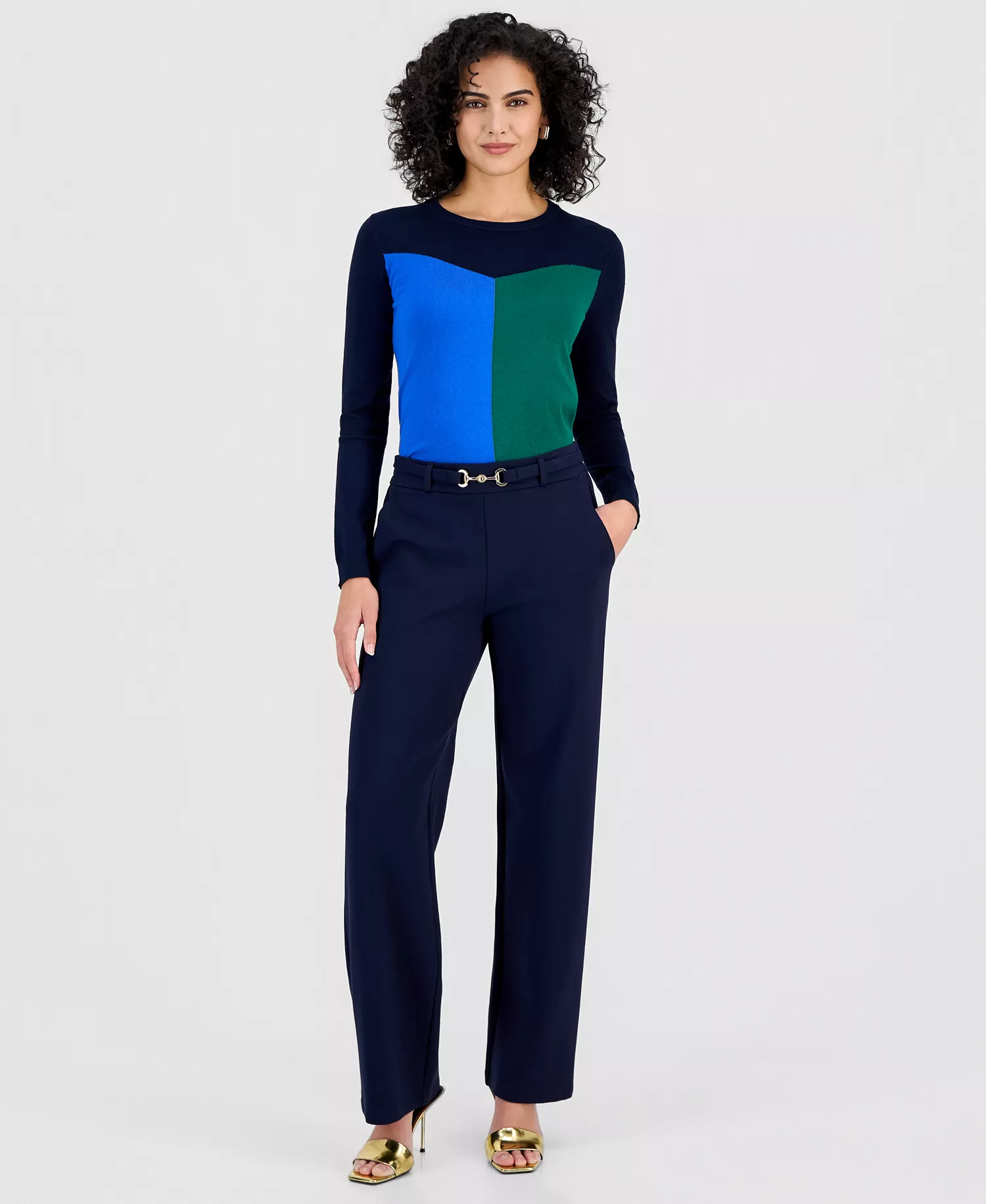 mni-63fb30a28e4c6a247659de05fef33fb4 Women's Buckle-Belt Wide-Leg Ankle Pants