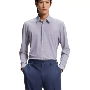 Men's Printed Performance-Stretch Regular-Fit Dress Shirt