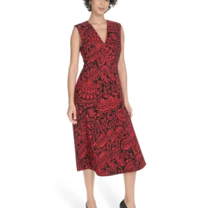 Women's Printed V-Neck Midi Dress