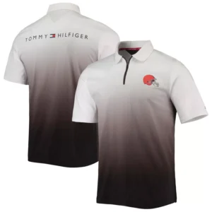 Men's White, Brown Cleveland Browns Rory Quarter-Zip Polo Shirt