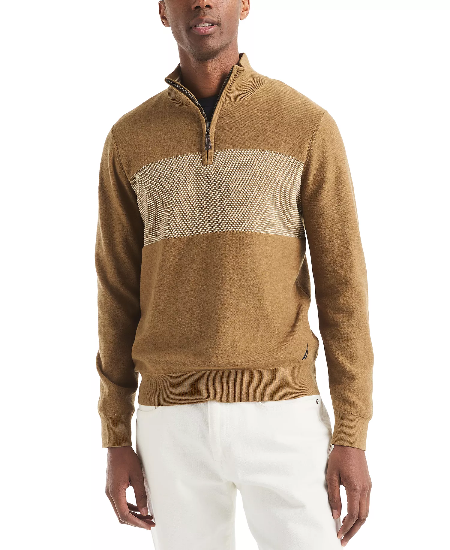 mni-6726bd87e9aee31b527c1fda47e22264 Men's Textured Quarter-Zip Colorblocked Sweater — изображение 3