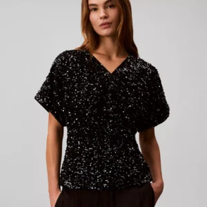 Women's V-Neck Sequin Top