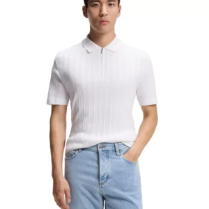 Men's Cotton-Silk Zip-Neck Polo Shirt