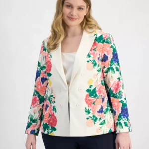 Plus Size Printed Faux Double-Breasted Blazer