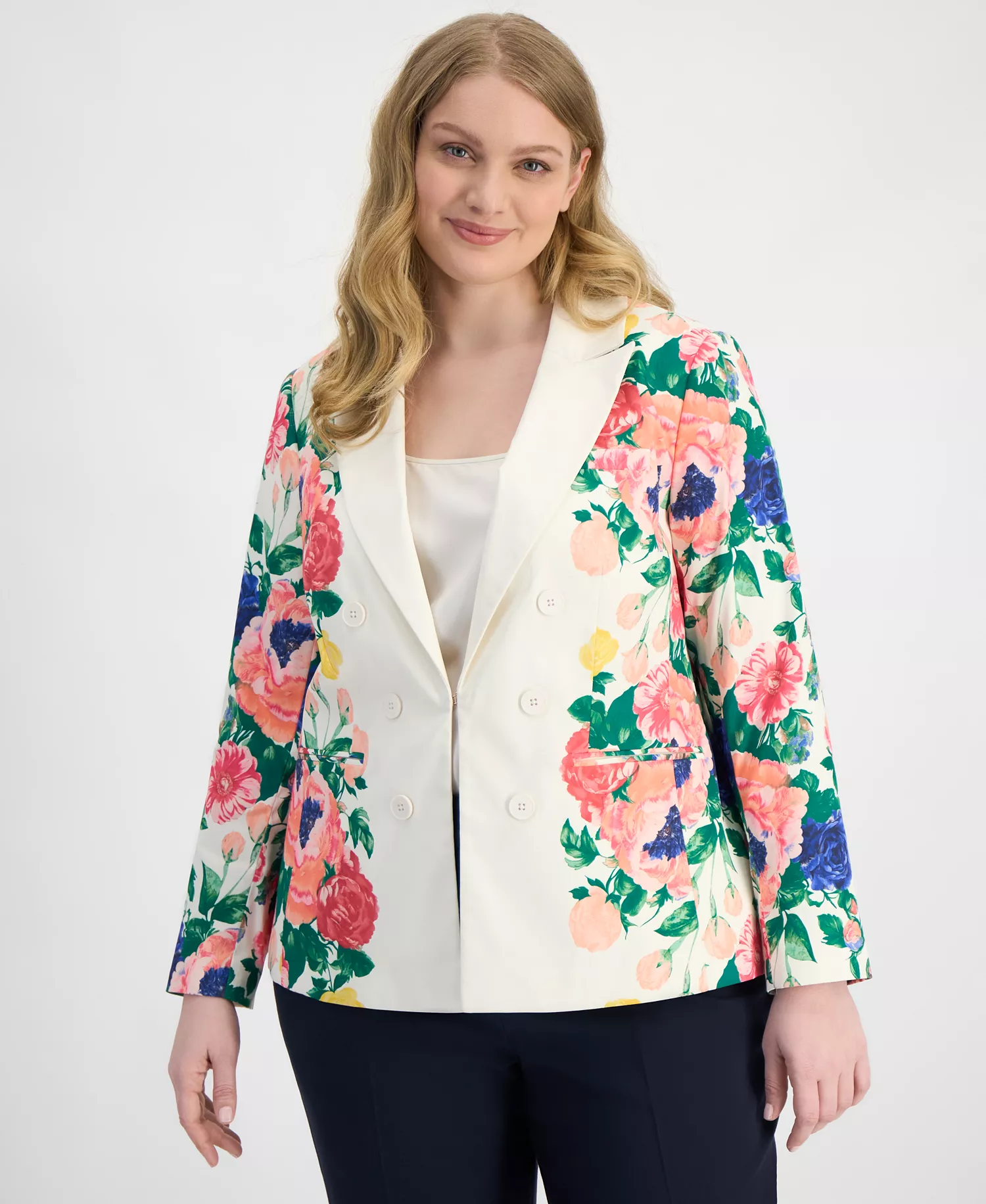 mni-67d8505e6701e46dbbc057679de0480f Plus Size Printed Faux Double-Breasted Blazer