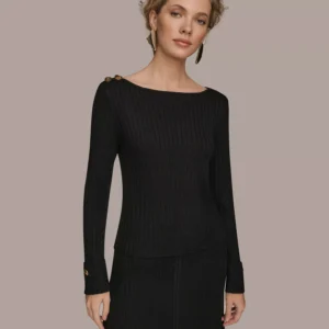 Women's Long-Sleeve Button Detail Sweater