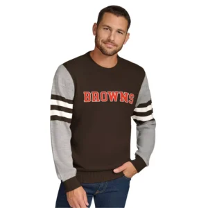 Men's Brown/Heather Gray Cleveland Browns Acrylic Crewneck Pullover Sweatshirt
