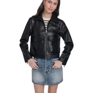 Women's Faux Leather Zip-Front Jacket