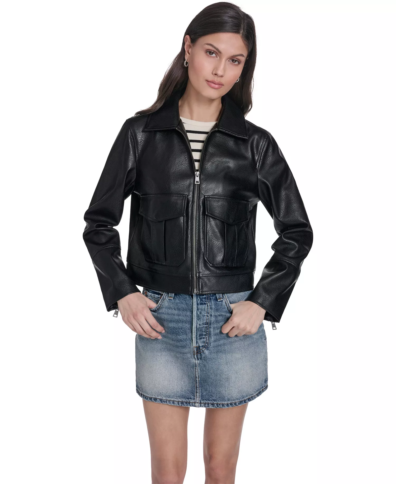 mni-6a09d9e7f9d27a8c05317ec53c1ec125 Women's Faux Leather Zip-Front Jacket