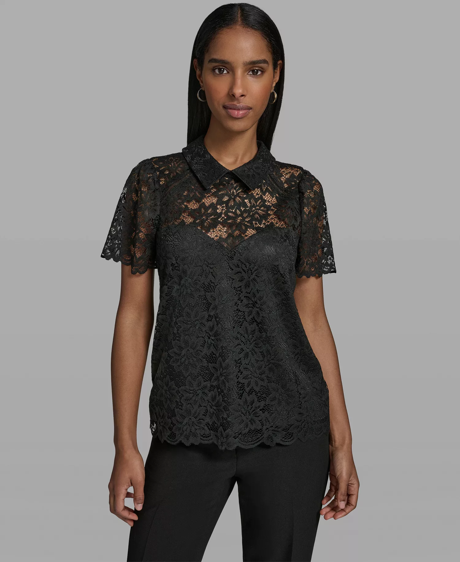 mni-6adffd73773d19ca23800b6e41419893 Women's Short-Sleeve Floral Lace Woven Blouse