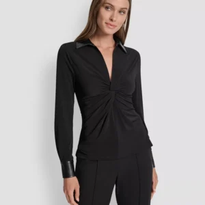 Women's Twist-Front Contrast-Trim Pull-On Top