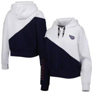 Women's White, Navy Tennessee Titans Bobbi Color Blocked Pullover Hoodie
