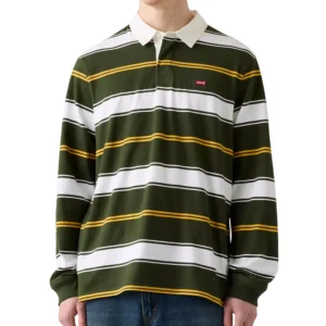 Men's Relaxed-Fit Long Sleeve Striped Rugby Shirt