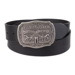 Men's Leather Belt with Plaque Buckle