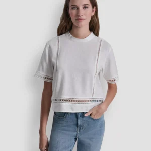 Women's Crewneck Linen-Blend Short-Sleeve Top