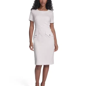 Women's Short-Sleeve Wicker Weave Shift Dress