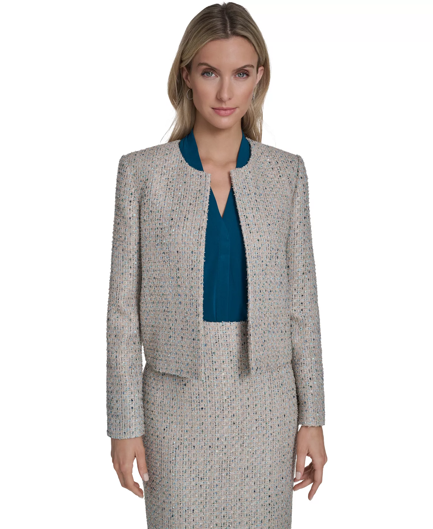 mni-6fdea5cf1cc0bf8a72170e2d80ae58e5 Women's Tweed Open-Front Jacket