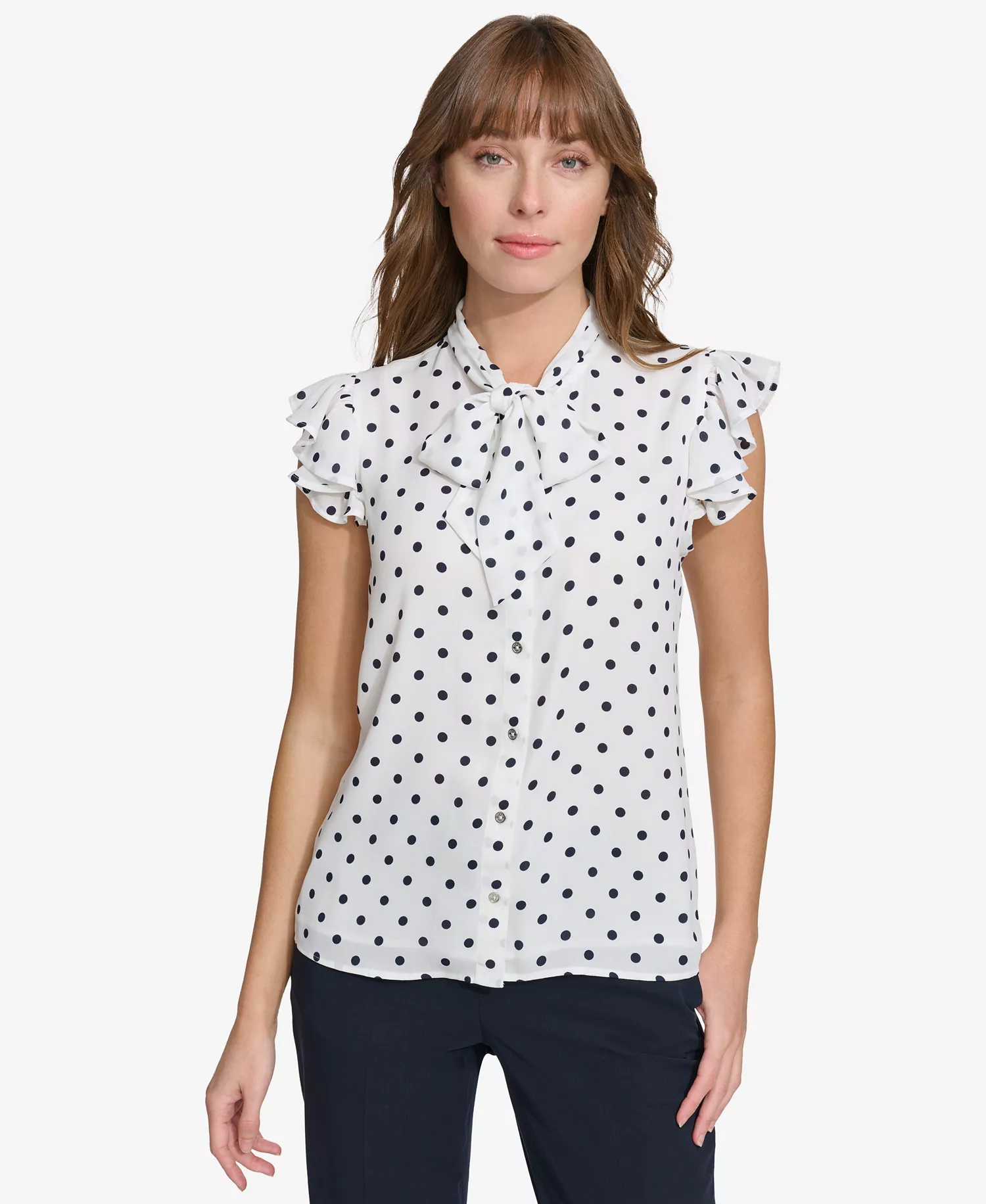 mni-6fe14e6004298fc5b9371519b90a3a39 Women's Ruffle-Sleeve Bow Blouse