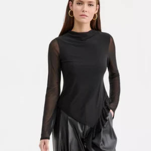 Women's Mock-Neck Asymmetrical Ruffled-Hem Top, Macy's Exclusive
