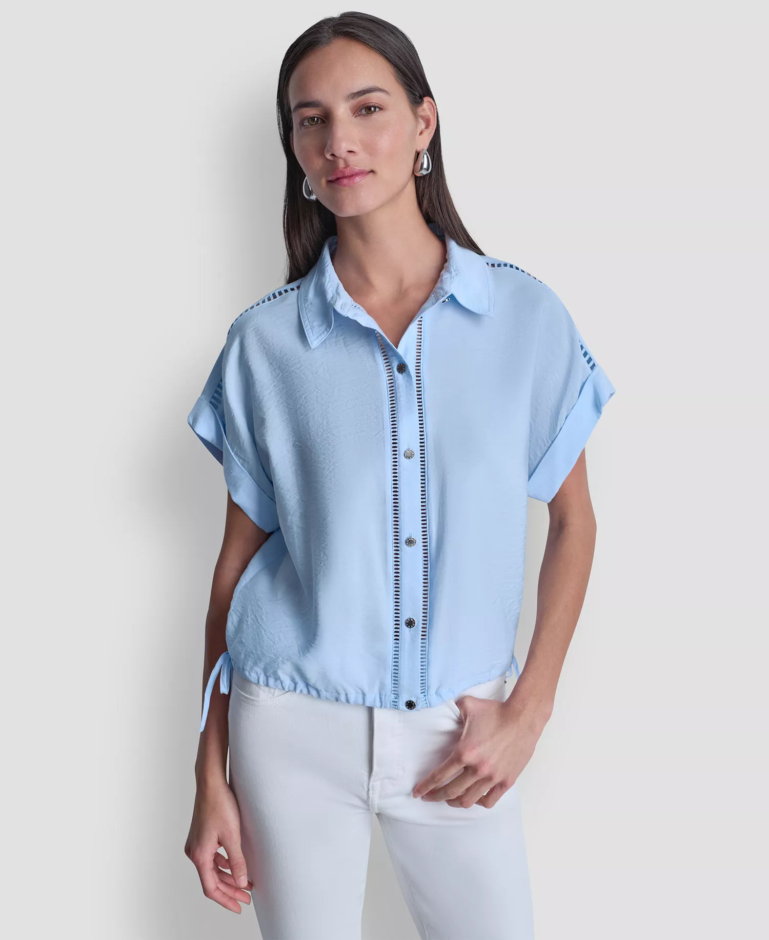 mni-700062c941ad2ee52b7e19332e2bdddb Women's Short-Sleeve Button-Down Top