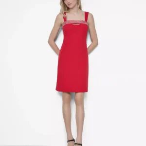 Women's Sleeveless Hotfix Embellished Sheath Dress