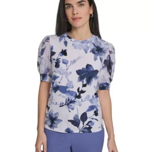 Women's Mixed Media Floral Short-Sleeve Top