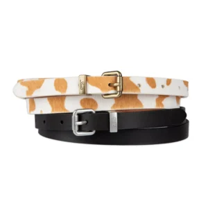 Women's 2-Pack Solid Cow Print Skinny Casual Belt Set
