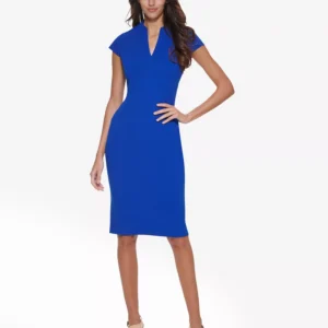 Women's V-Neck Cap Sleeve Work Sheath Dress