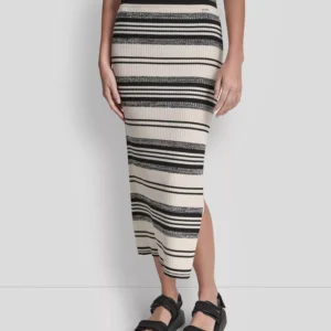 Women's Ribbed Stripe Pull-On Midi Skirt