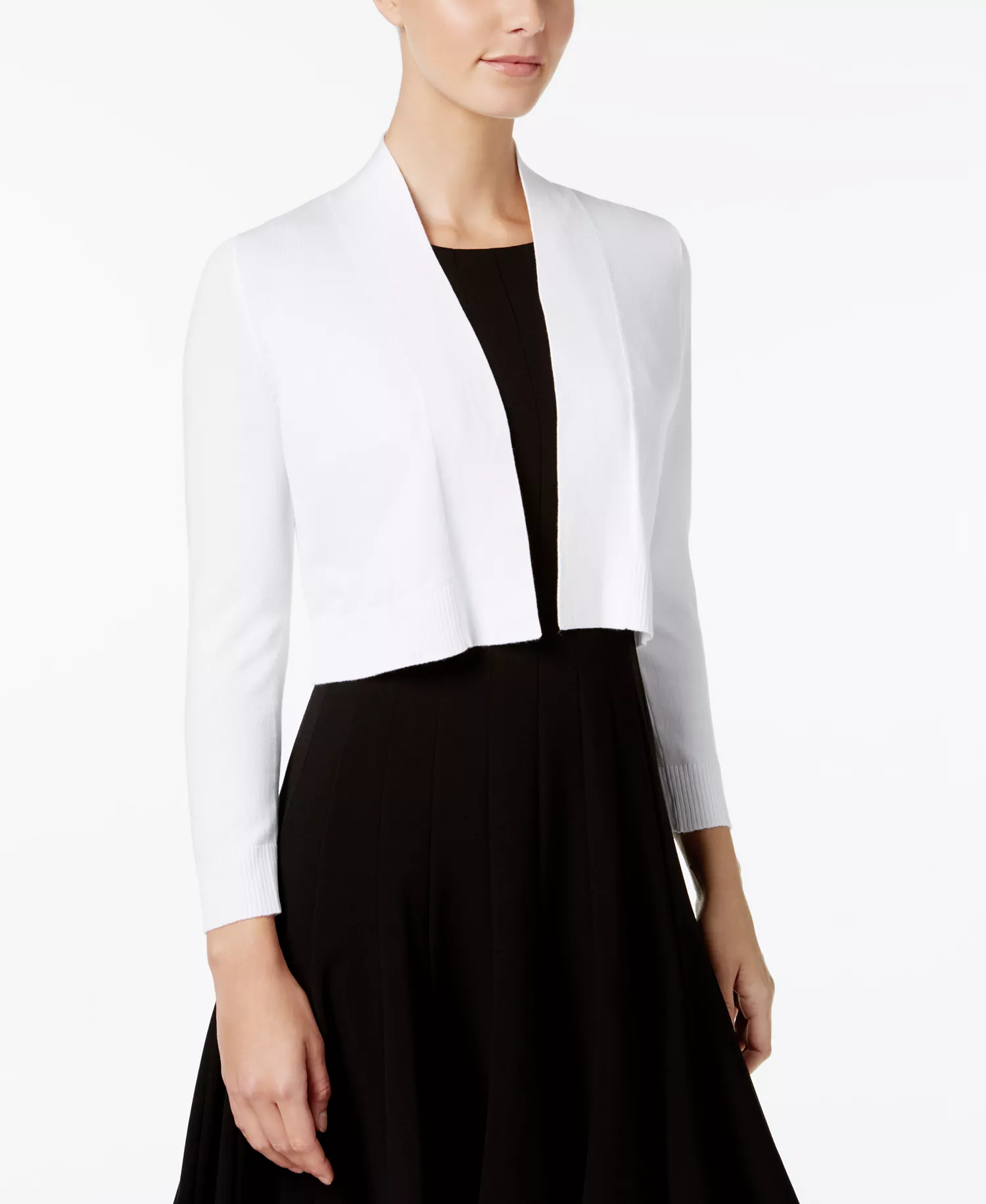 mni-7360a1db01abe1d706d36abca04eb1ea Women's Cropped Open-Front Three-Quarter Sleeve Cardigan