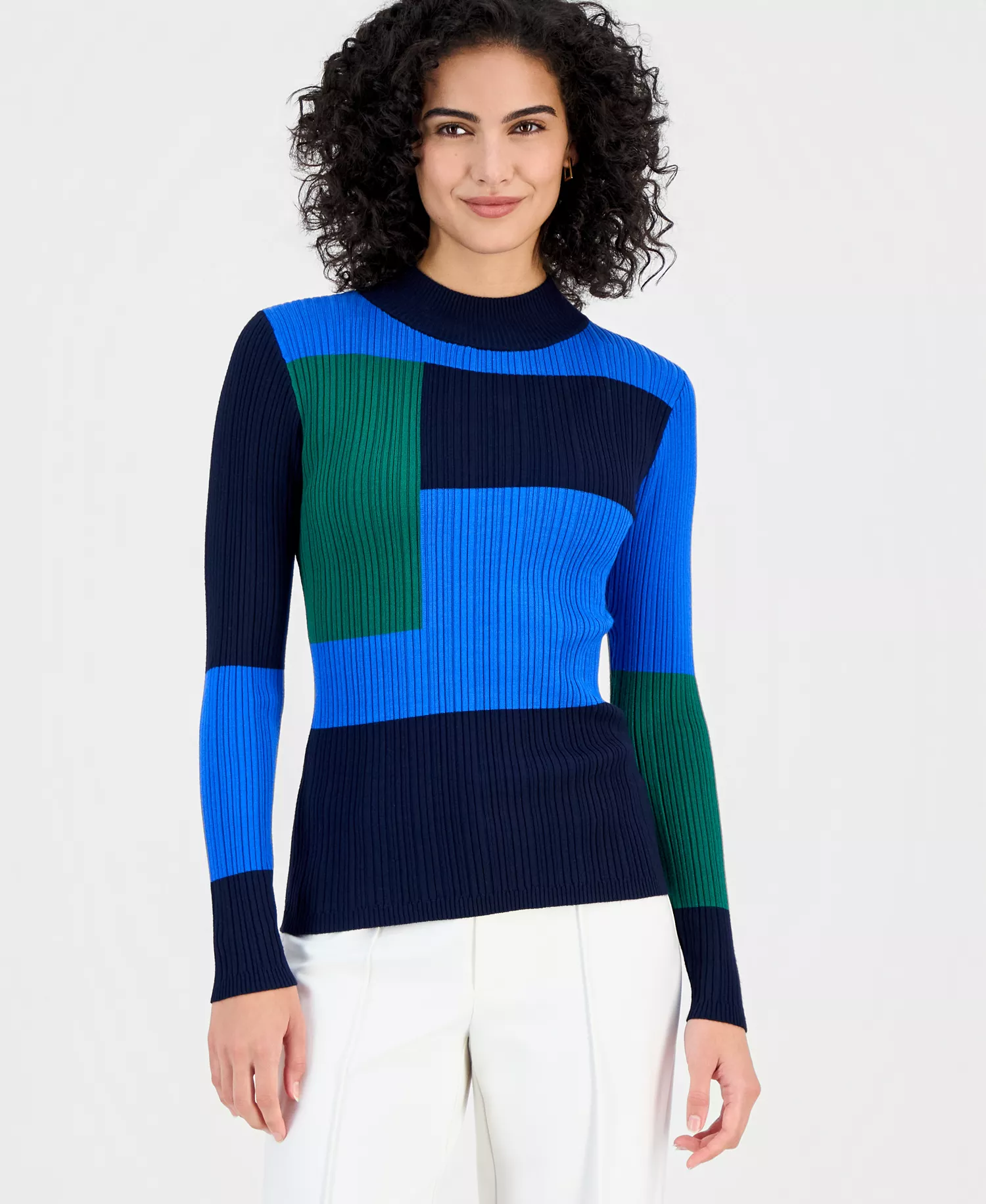 mni-73736793d6e8235377cf5f4053080e88 Women's Mock-Neck Colorblocked Sweater