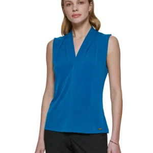 Gathered V-Neck Sleeveless Top