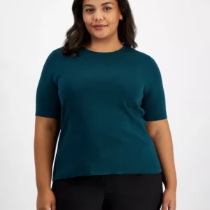 Plus Size Short-Sleeve Crewneck Sweater