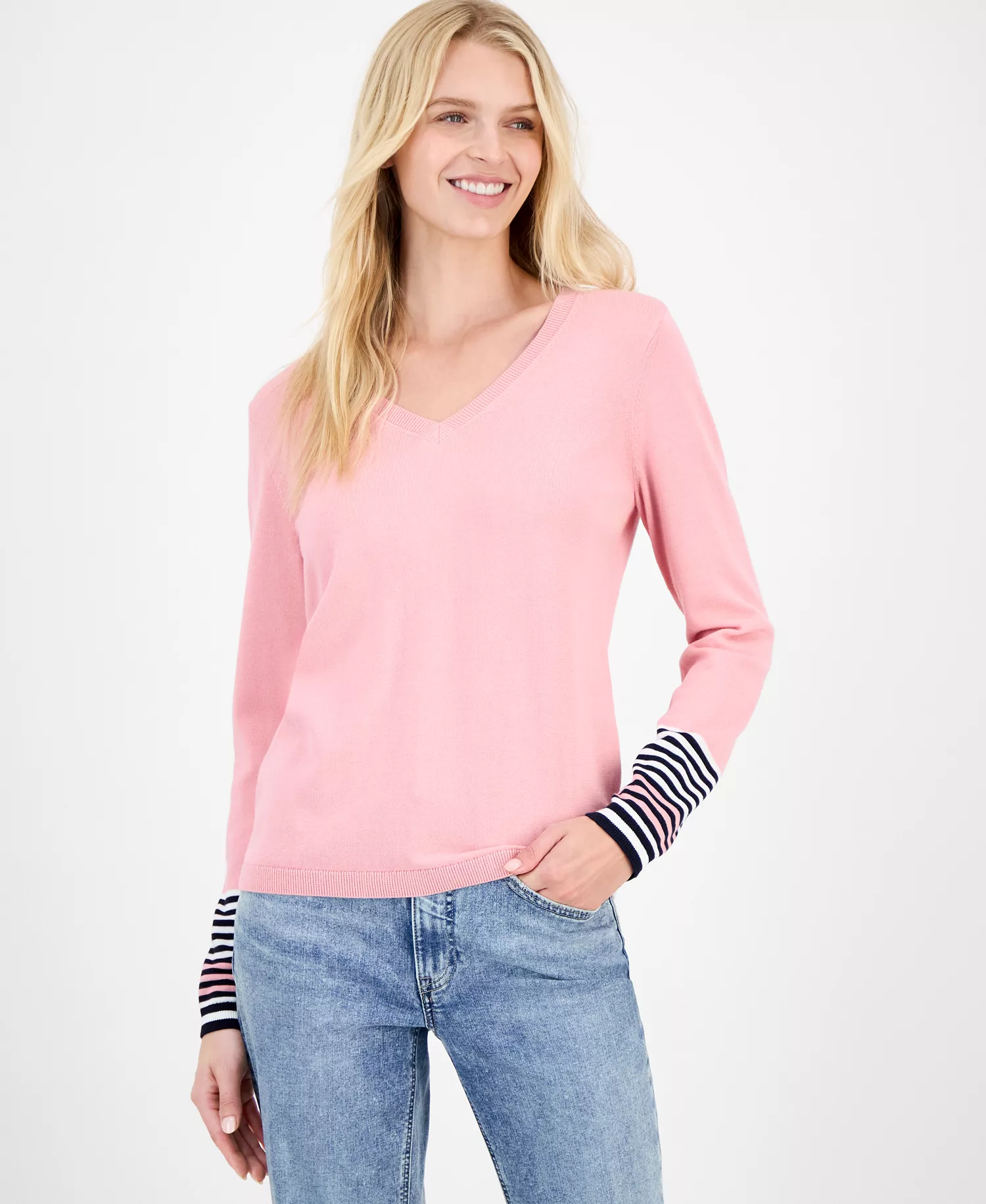 mni-741db3a6281a12873f1104a7bdc96e93 Nautica Women's Cotton V-Neck Sweater — изображение 3