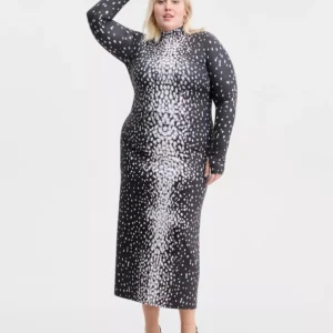 Trendy Plus Size Printed Mock-Neck Midi Dress, Macy's Exclusive