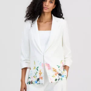 Women's Notched-Lapel Scrunch-Sleeve Blazer