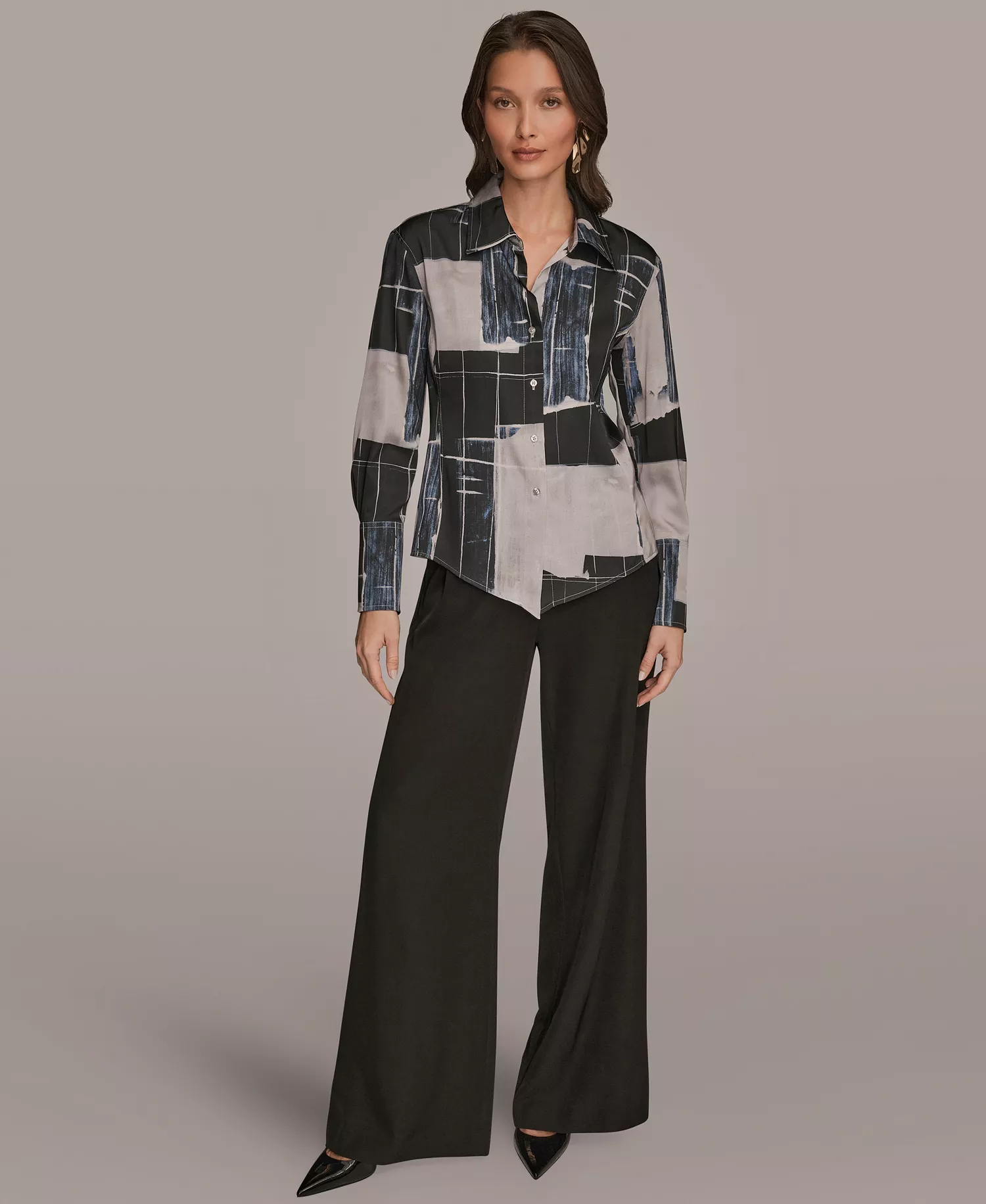 mni-75ec9da59ba93182484078bb5ed91c34 Petite Long-Sleeve Printed Blouse