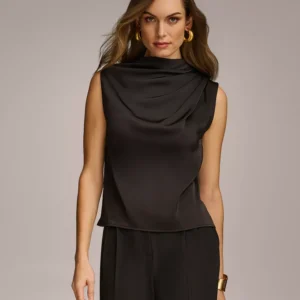 Women's Draped High Neck Sleeveless Top, Regular & Petite Sizes
