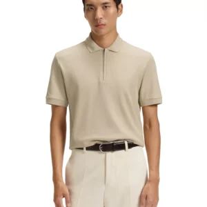 Men's Zip Placket Structured-Cotton Polo Shirt