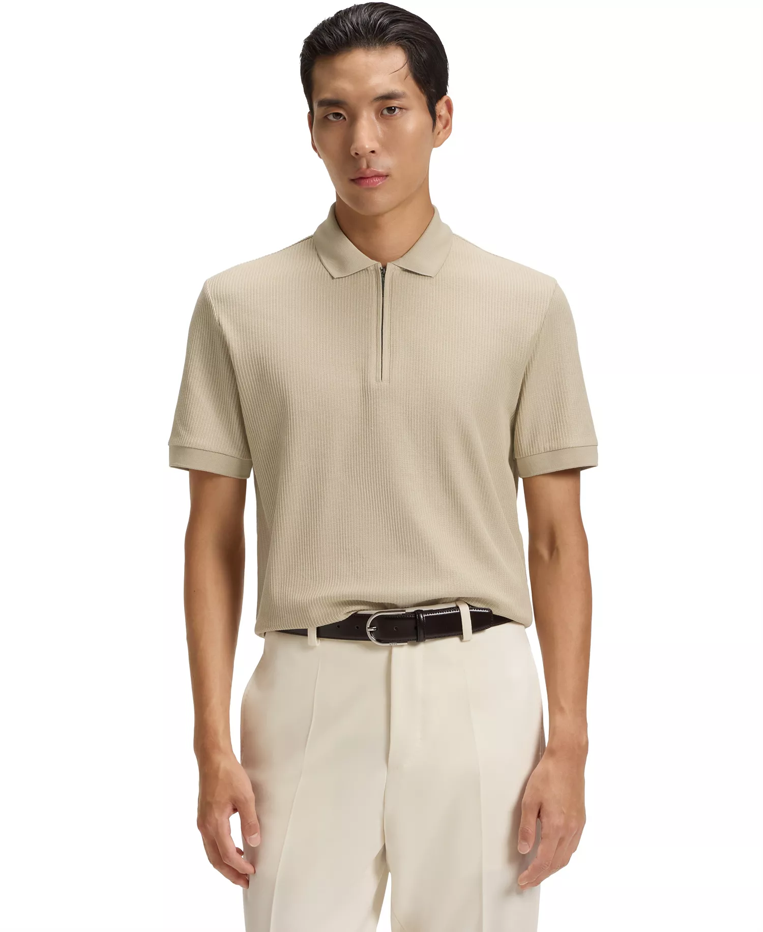 mni-7624c62ac98ef3675a8e54966313f30e Men's Zip Placket Structured-Cotton Polo Shirt