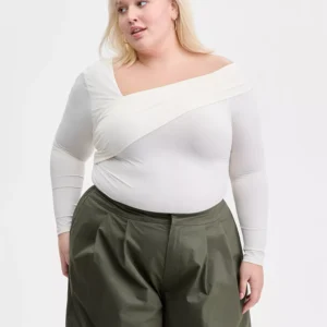 Trendy Plus Size Asymmetrical-Neck Long-Sleeve Top, Macy's Exclusive