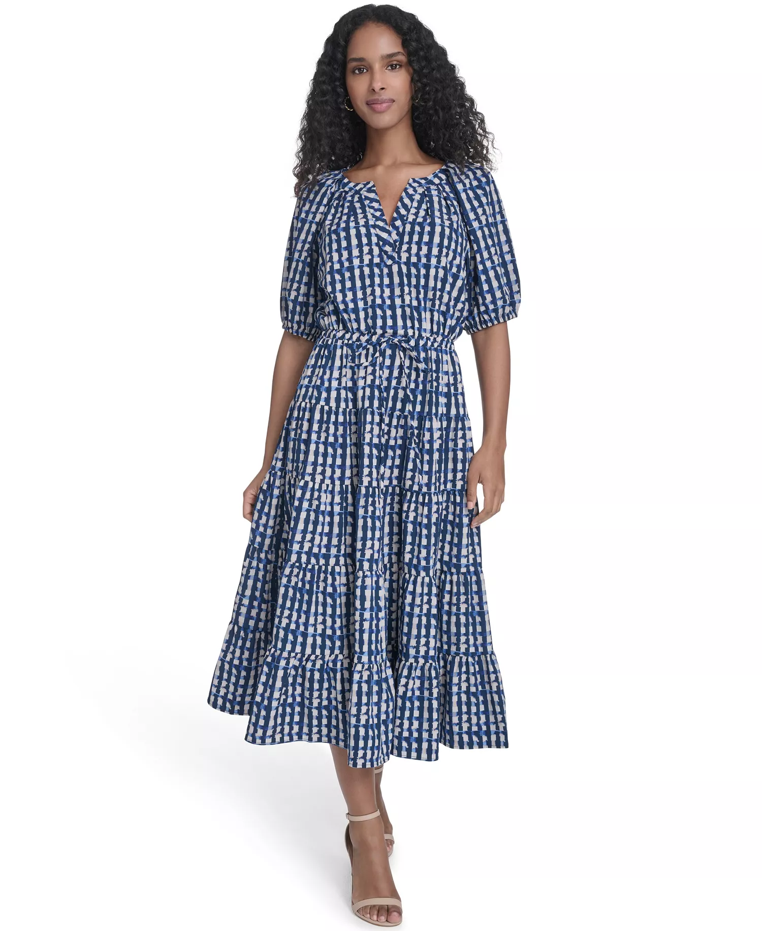 mni-7711278c84c2d8492eece67fc8041c6e Women's Tiered V-Neck Midi Dress